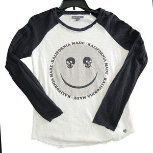 Kendall Kylie Women's Small Shirt Kalifornia Made Black White Skull Smiley Face